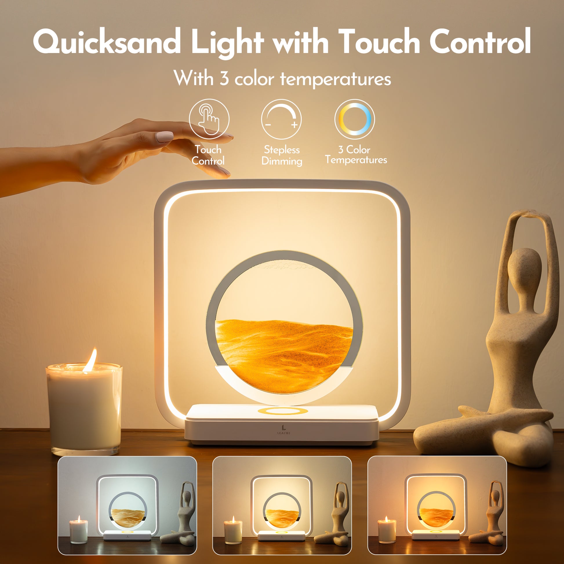 Quicksand Touch-Control Table Lamp with Wireless Charging Station - Leafre