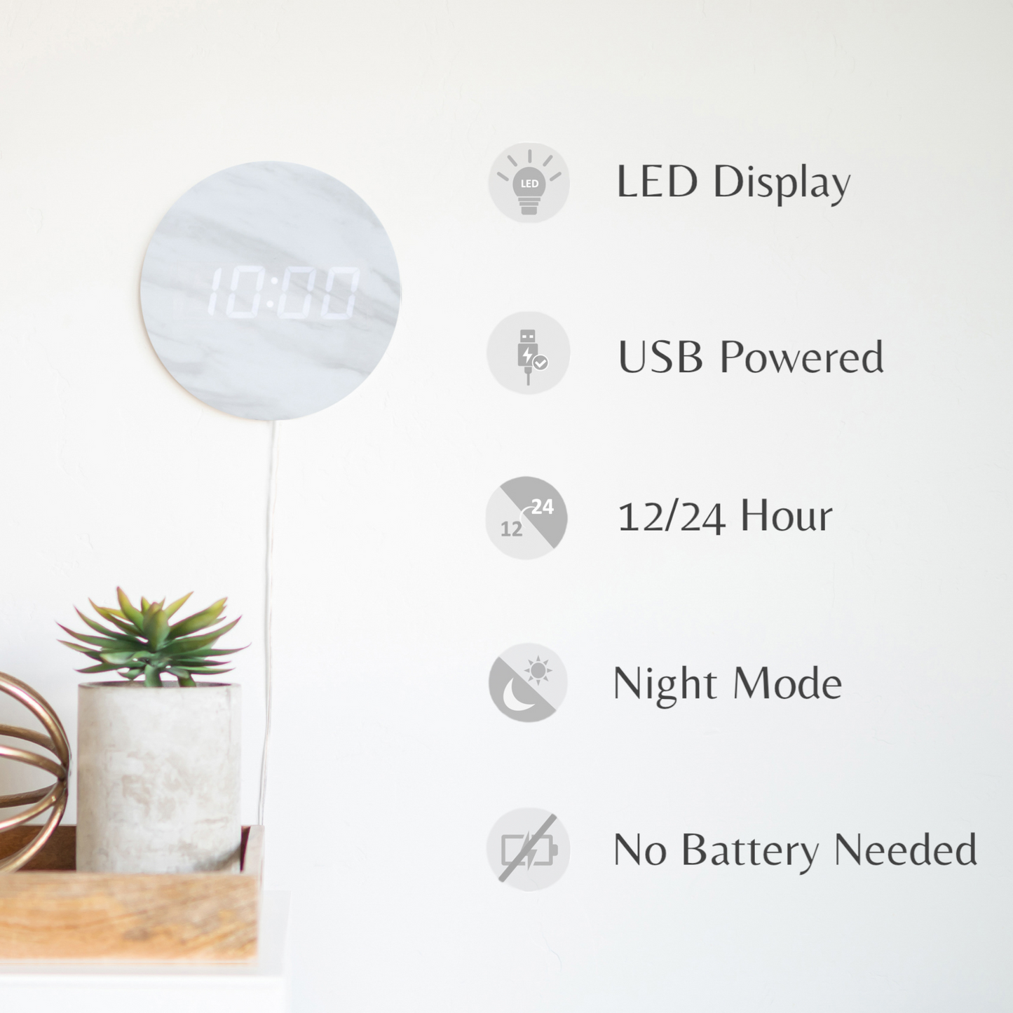 Minimalist LED Digital Wall Clock – USB Powered (9 in) - Leafre